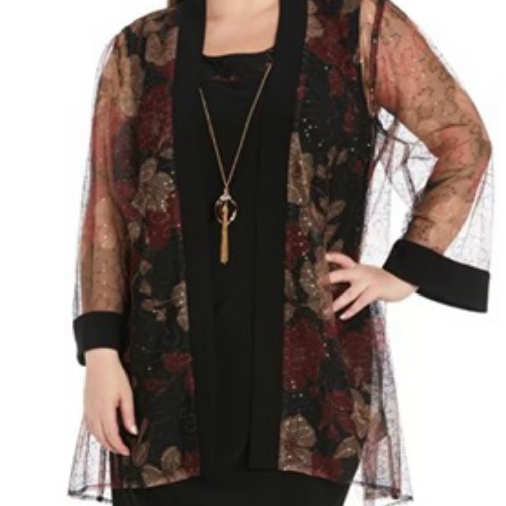 R & M Richards Black and Red Floral Dress